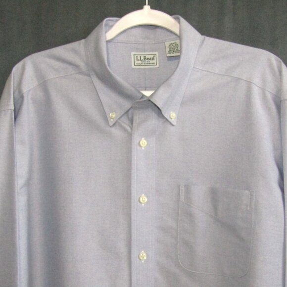 LL Bean Mens Chambray Shirt Size 17.5 Blue 100% Cotton Long Sleeve Button Down - Picture 2 of 10
